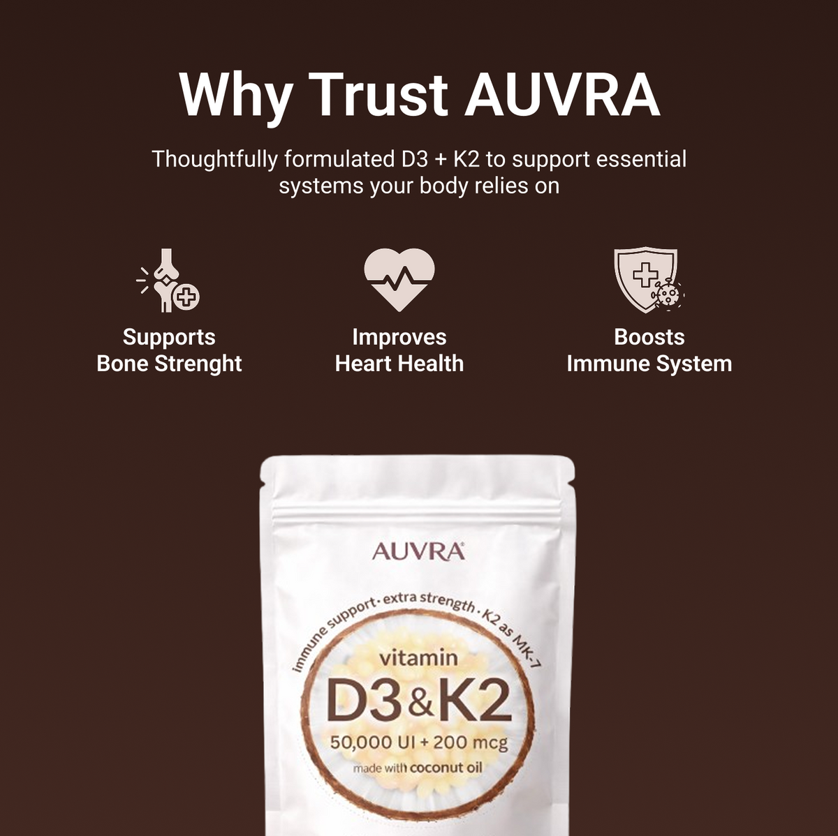 Vitamin D3 K2 Supplement Softgels